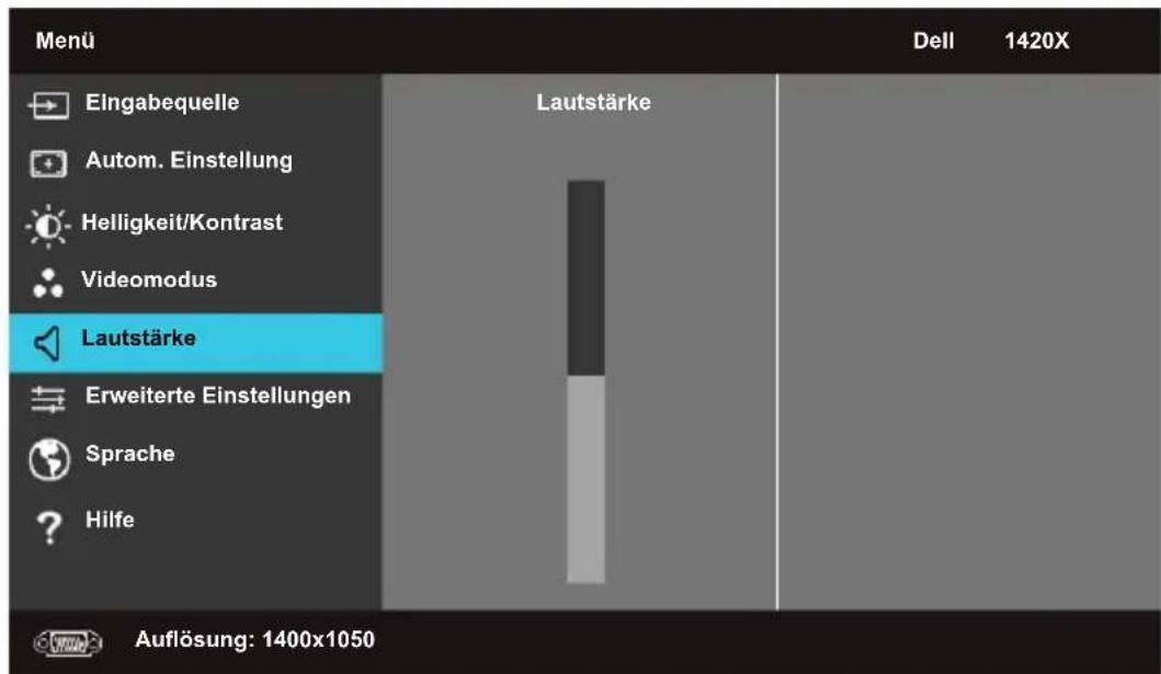 Menü Dell 1420X Eingabequelle Autom. Einstellung Helligkeit/Kontrast Videomodus Lautstärke Erweiterte Einstellungen Sprache Hilfe Auflösung: 1400x1050