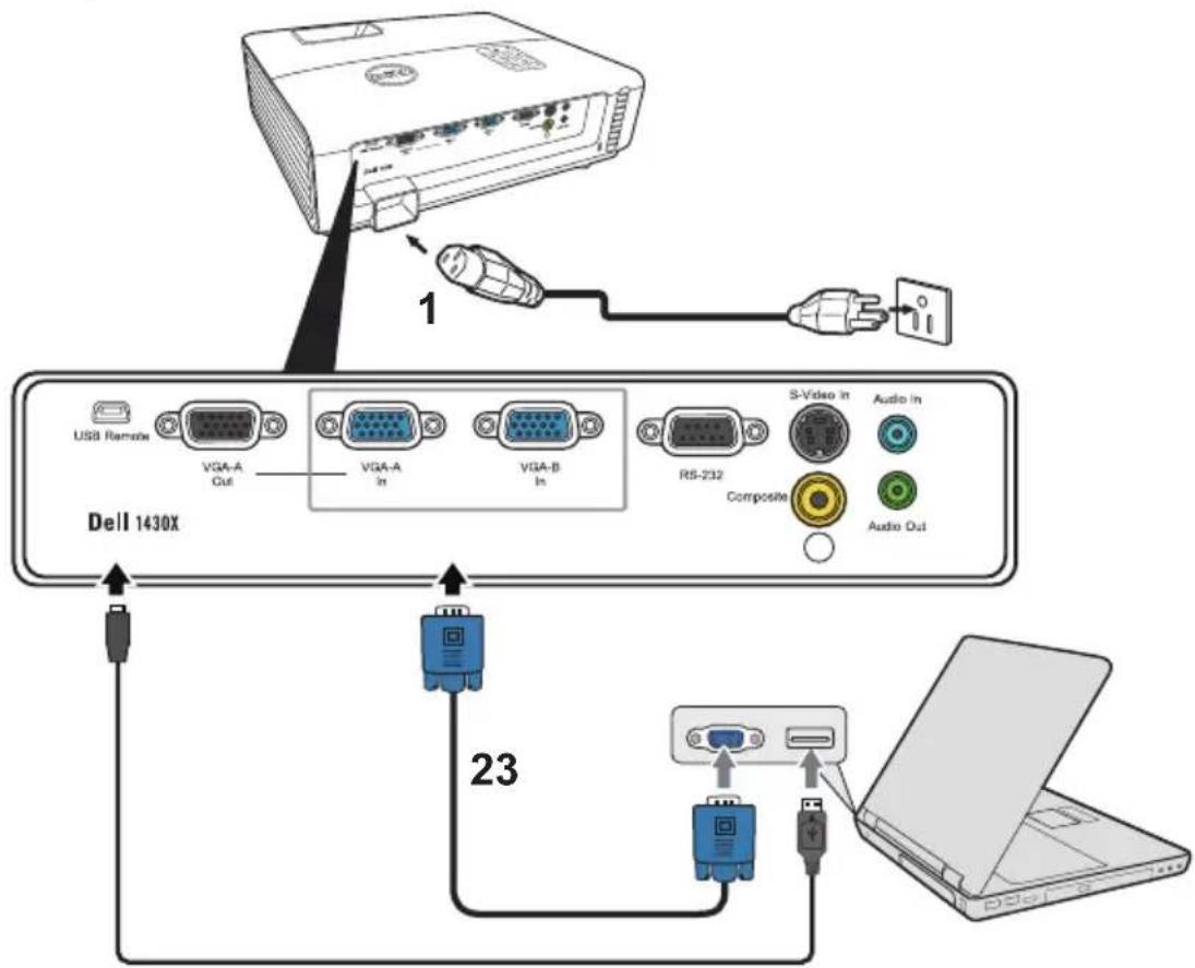 USB Remote VGA-A Out VGA-A In VGA-B In RS-232 S-Video In Audio In Composite Audio Out 1 Dell 1430X 23