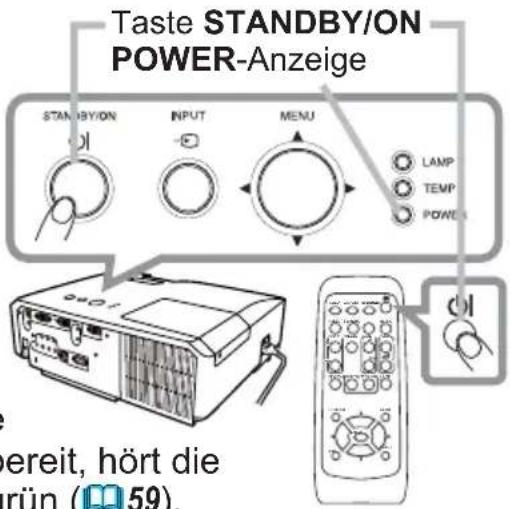 Taste STANDBY/ON POWER-Anzeige STANDBY/ON INPUT MENU LAMP TEMP POWER ereit, hört die run (59).