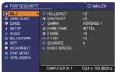 FORTGESCHRITT GILD ABBILDING CINGB SETUP AUDIO BILDSCHORM OPT. SICHERIET EINF. MENU VER.ASSSEN HELLIGKEIT KONTRAST GAMMA FURB-TEMP. FARBE F-TON SOHARFE EINST-SPEECH. +0 +0 VORGABE-1 MITTEL +0 +0 + COMPUTER N 1 1324 x 768 (GHz)
