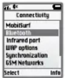 Connectivity MobilSurf Bluetooth Infrared port WRP options Synchronization GSM Networks Select Info