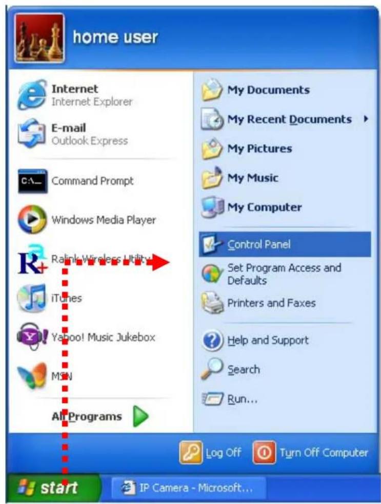 home user Internet Internet Explorer E-mail Outlook Express Command Prompt Windows Media Player Ralink Wireless Utility iTunes Yahoo! Music Jukebox MSN All Programs My Documents My Recent Documents My Pictures My Music My Computer Control Panel Set Program Access and Defaults Printers and Faxes Help and Support Search Run... Log Off Turn Off Computer start IP Camera - Microsoft...