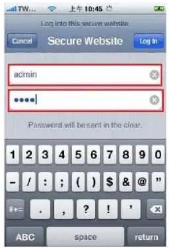 Log into this secure website Cancel Secure Website Log In admin **** Password will be sent in the clear. 1 2 3 4 5 6 7 8 9 0 - / : ; ( ) $ & @ " #← . , ? ! ' ABC space return