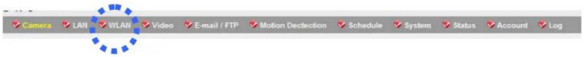 Camera LAN WLAN Video E-mail / FTP Motion Defection Schedule System Status Account Log