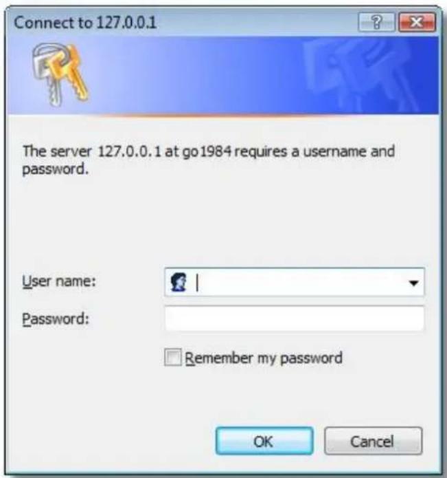 Connect to 127.0.0.1 The server 127.0.0.1 at go1984 requires a username and password. User name: Password: Remember my password OK Cancel