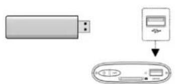 Diagram showing a USB device connected to a card with an icon, likely illustrating a USB or USB card format.