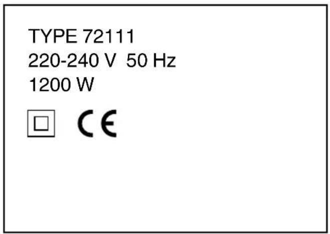 TYPE 72111 220-240 V 50 Hz 1200 W □ CE