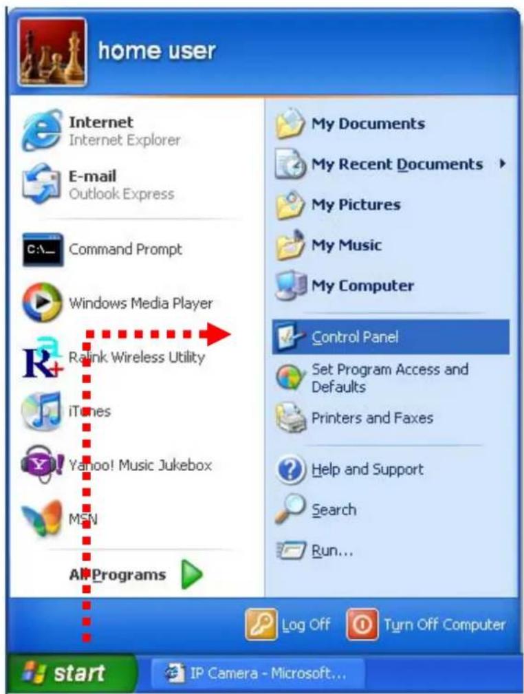 home user Internet Internet Explorer E-mail Outlook Express Command Prompt Windows Media Player Ralink Wireless Utility iTunes Yahoo! Music Jukebox MSN All Programs My Documents My Recent Documents My Pictures My Music My Computer Control Panel Set Program Access and Defaults Printers and Faxes Help and Support Search Run... Log Off Turn Off Computer start IP Camera - Microsoft...