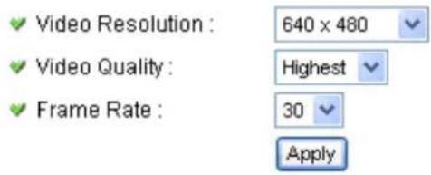 Video Resolution : 640 x 480 Video Quality : Highest Frame Rate : 30 Apply