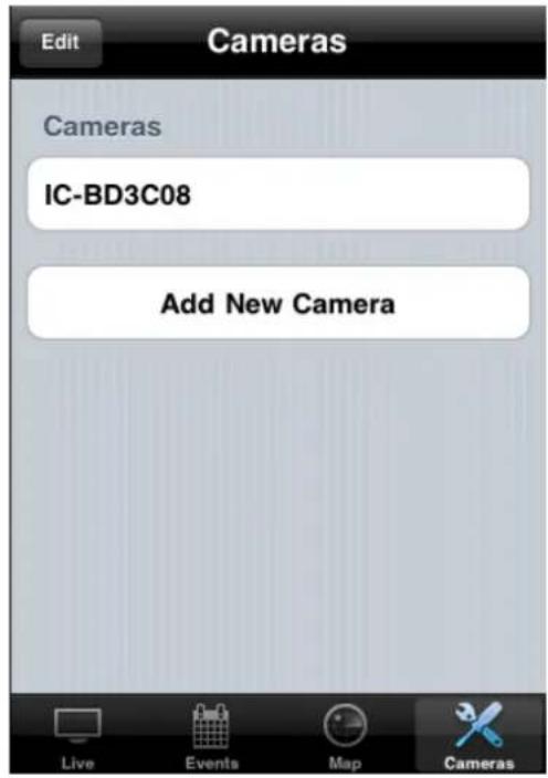 Edit Cameras Cameras IC-BD3C08 Add New Camera Live Events Map Cameras