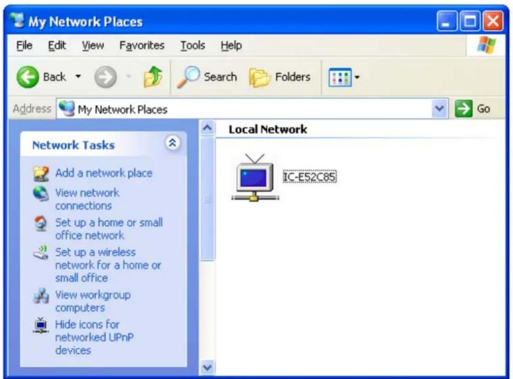 My Network Places File Edit View Favorites Tools Help Back Search Folders Address My Network Places Go Network Tasks Add a network place View network connections Set up a home or small office network Set up a wireless network for a home or small office View workgroup computers Hide icons for networked UPnP devices Local Network IC-E52C85