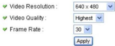 Video Resolution : 640 x 480 Video Quality : Highest Frame Rate : 30 Apply