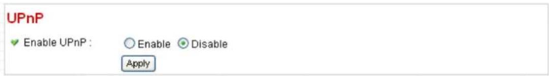 UPnP ✓ Enable UPnP : ○ Enable ● Disable Apply