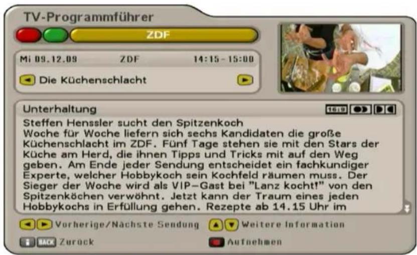 TV-Programmführer ZDF Mi 09.12.09 ZDF 14:15 - 15:00 Die Küchenschlacht Unterhaltung Steffen Henssler sucht den Spitzenkoch Woche für Woche liefern sich sechs Kandidaten die große Küchenschlacht im ZDF. Fünf Tage stehen sie mit den Stars der Küche am Herd, die ihnen Tipps und Tricks mit auf den Weg geben. Am Ende jeder Sendung entscheidet ein fachkundiger Experte, welcher Hobbykoch sein Kochfeld räumen muss. Der Sieger der Woche wird als VIP-Gast bei "Lanz kocht!" von den Spitzenköchen verwöhnt. Jetzt kann der Traum eines jeden Hobbykochs in Erfüllung gehen. Rezepte ab 14.15 Uhr im Vorherige/Nächste Sendung Weitere Information BACK Zurock Aufnehmen