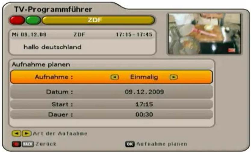 TV-Programmführer ZDF Mi 09.12.09 ZDF 17:15 - 17:45 hallo deutschland Aufnahme planen Aufnahme : Einmalig Datum : 09.12.2009 Start : 17:15 Dauer : 00:30 Art der Aufnahme BACK Zurück OK Aufnahme planen