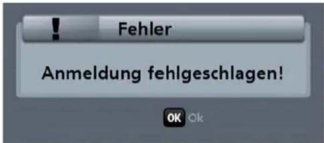 Fehler Anmeldung fehlgeschlagen!