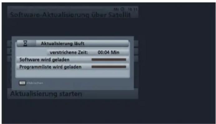 Software-Aktualisierung über Satellit Aktualisierung läuft verstrichene Zeit: 00:04 Min Software wird geladen Programmliste wird geladen Aktualisierung starten