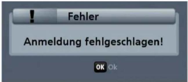 Fehler Anmeldung fehlgeschlagen!