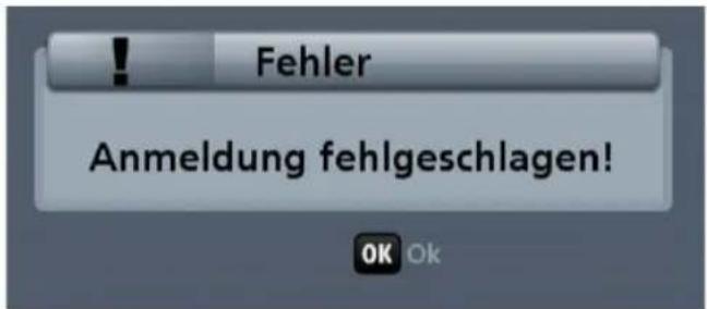 Fehler Anmeldung fehlgeschlagen!