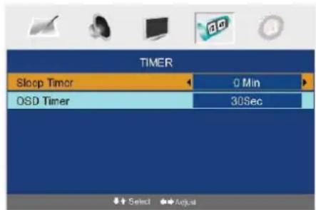 TIMER Sloop Timer 0 Min OSD Timer 30Sec Select Adjust