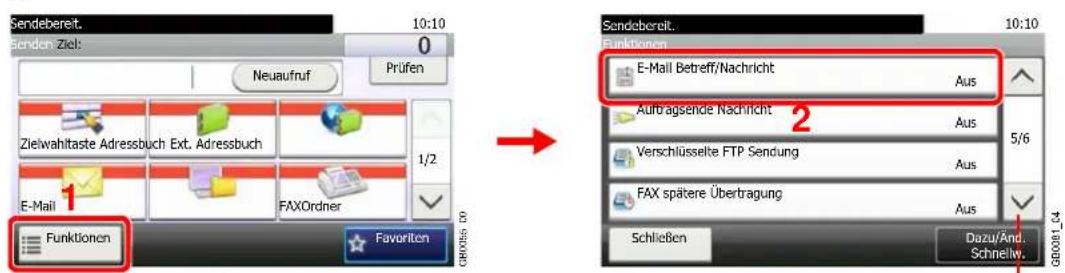 Sendebereit. 10:10 Senden Ziel: 0 Neuaufruf Prüfen Zielwahltaste Adressbuch Ext. Adressbuch 1/2 E-Mail FAXOrdner Funktionen Favoriten Sendebereit. 10:10 Funktionen E-Mail Betreff/Nachricht Aus Auftragsende Nachricht Aus Verschlüsselte FTP Sendung Aus FAX spätere Übertragung Aus Schließen Dazu/And... Schnellw. GB0081_04