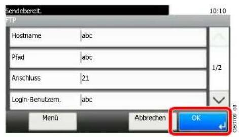 Sendebereit. FTP Hostname abc Pfad abc Anschluss 21 Login-Benutzern. abc Menu Abbrevchen OK