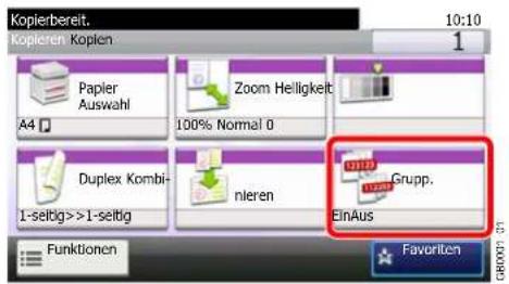 Kopierbereit. Kopierer Kopien 10:10 1 Papier Auswahl A4 Zoom Helligkeit 100% Normal 0 Duplex Kombi- 1-seltig>>1-seltig nieren EinAus Grupp. Funktionen Favorite