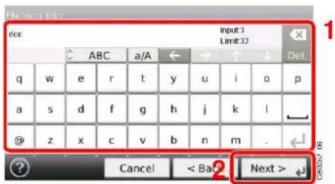 File Item 1 (Edit) doc Input:3 Limit:32 ABC a/A Del q w e r t y u i o p a s d f g h j k l @ z x c v b n m . Cancel < Back > Next >