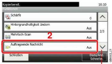 Kopierbereit.. 10:10 Funktionen Schärfe 0 Hintergrundhelligkeit ändern Aus 2/3 Mehrfach-Scan Aus Auftragsende Nachricht Aus Schließen Dazu/And. Schnellw. GB0002_01