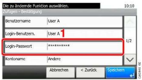 Die zu ändernde Funktion auswählen. 10:10 Zufligen - Bestätigung Benutzername User A Login-Benutzern. User A 1 Login-Passwort ****** Kontoname Andere Abbrechen < Zurück Speichern