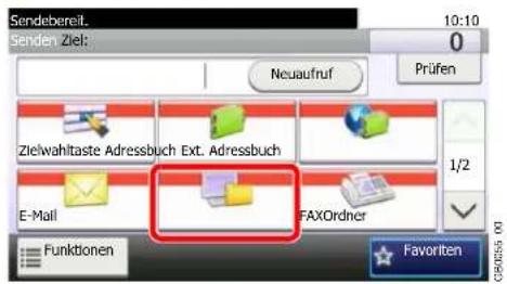 Sendebereil. 10:10 0 Senden Ziel: Neuaufruf Prüfen Zielwahltaste Adressbuch Ext. Adressbuch E-Mail FAXOrdner Funktionen Favorite C950255 00