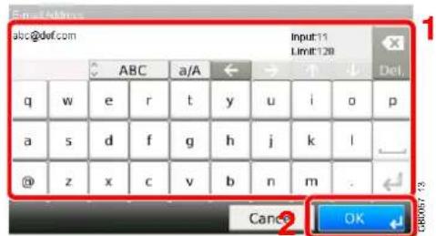 abc@def.com Input:11 Limit:120 ABC a/A ← → ↓ ↓ Del. q w e r t y u>i pivot a s d f g h j k,l @ z x c v b n m. Cancs OK CROR: 13