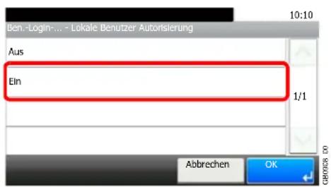 Ben.-Login-... - Lokale Benutzer Autorisierung Aus Ein 1/1 Abbrechen OK