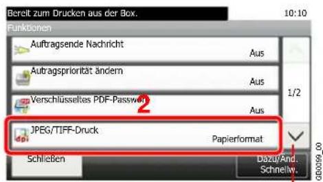 Bereit zum Drucken aus der Box. 10:10 Funktionen Auftragsende Nachricht Aus Auftragspriorität ändern Aus Verschlüsseltes PDF-Password Aus JPEG/TIFF-Druck Papierformat Schließen Dazu/And. Schnelly. 1/2 G00399.00