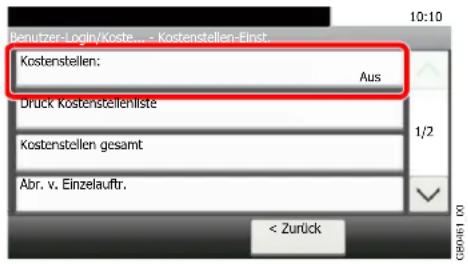 Benutzer-Login/Koste... - Kostenstellen-Einst. Kostenstellen: Aus Druck Kostenstellenliste 1/2 Kostenstellen gesamt Abr. v. Einzelauftr. < Zurück