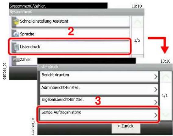 Systemmenu/Zahler. 10:10 Systemmenu Schnelleinstellung Assistent Sprache 2 1/5 Listendruck Zähler 10:10 Listendruck Bericht drucken > Adminbericht-Einstell. Ergebnisbericht-Einstell. 3 Sende Auftragshistorie G810561_00 1/1 < Zurück