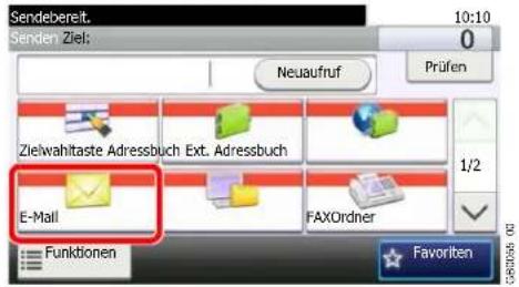 Sendebereit. 10:10 0 Senden Ziel: Neuaufruf Prüfen Zielwahltaste Adressbuch Ext. Adressbuch 1/2 E-Mail FAXOrdner Funktionen Favorite
