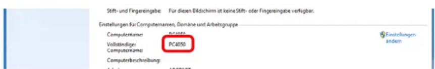 Stift- und Fingereingabe: Für diesen Bildichirm ist keine Stift- oder Fingereingabe verfügbar. Einstellungen für Computernamen, Domäne und Arbeitsgruppe Computername: PC4050 Vollständiger PC4050 Computername: Computerbeschreibung:
