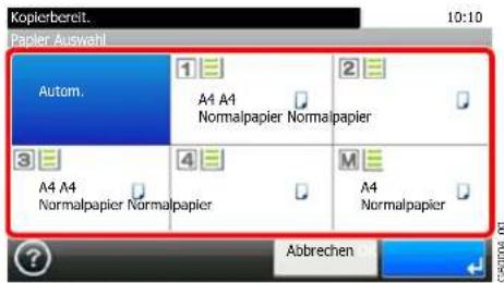 Kopierbereit. 10:10 Papier Auswahl Autom. 1 2 A4 A4 Normalpapier Normalpapier 3 4 M A4 A4 Normalpapier Normalpapier Abbrechen