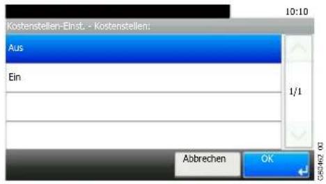 Kostenstellen-Einst. - Kostenstellen: Aus Ein 1/1 Abbrechen OK