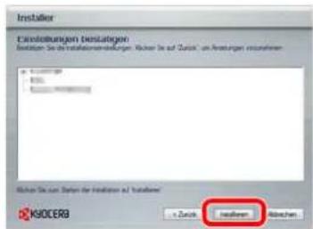 Installer Einstellungen Erstatungen Restätigt Sie die installationsveräußerungen. Wöhen Sie auf "Zurück", um Restatungen erzuführen. Klarna Sie zum Sachen der Installation auf Installer KSOCERA + Zuck Installar Rischen