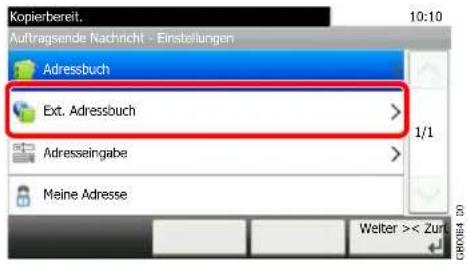 Kopierbereit. Auftragsende Nachricht - Einsbelungen Adressbuch Ext. Adressbuch 1/1 Adresseingabe Meine Adresse Weiter >< Zurich