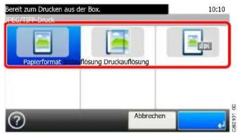 Bereit zum Drucken aus der Box. 10:10 SPEG/TIFF-Druck Papierformat Abbrechen Druckauflösung