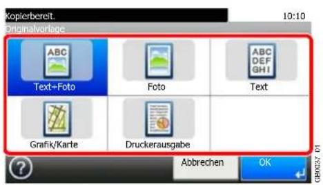 Kopierbereit. OriginalVorlage 10:10 Text→Foto Foto Text Grafik/Karte Druckerausgabe Abrechen OK