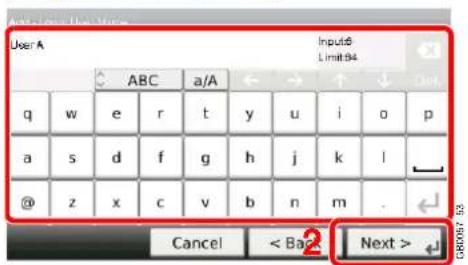 User A Input@ Limit 94 ABC a/A q w e r t y u>i pivot a s d f g h j k,l @ z x c v b n m. Cancel < Ba2 Next >