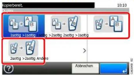 Kopierbereit. Duplex 1seitig >1seitig 1seitig >2seitig 2seitig >1seitig 2seitig >2seitig Andere Abbrechen