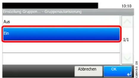 Einstellung Gruppen... - Gruppenautorisierung Aus Ein 1/1 Abbrechen OK