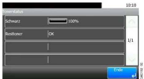 Tonerstatus Schwarz 100% Resltoner OK 1/1 Ende