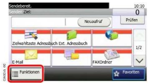 Sendebereit. 10:10 0 Senden Ziel: Neuaufruf Prüfen Zielwahltaste Adressbuch Ext. Adressbuch E-Mail FAXOrdner Funktionen Favorite