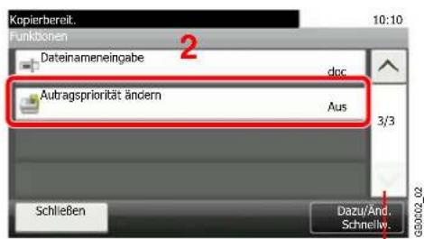 Kopierbereit.. 10:10 Funktionen Dateinameneingabe doc Autragspriorität ändern Aus 3/3 Schließen Dazu/And. Schnelly.